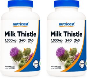 Nutricost Cardo Mariano 1000mg 240 cápsulas pack doble suplemento vegano