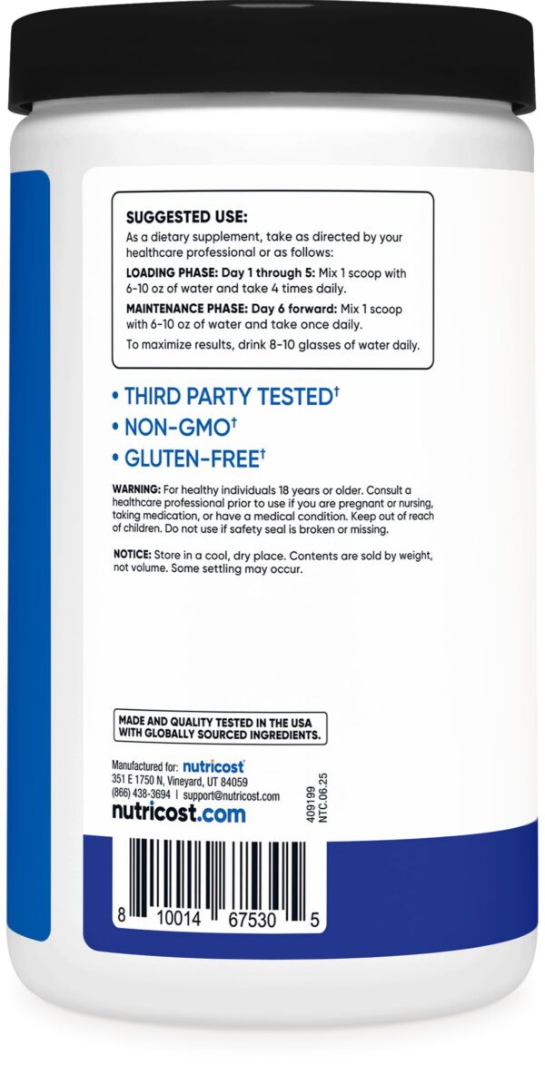 Etiqueta de información Nutricost Creatina Monohidratada Frambuesa Azul