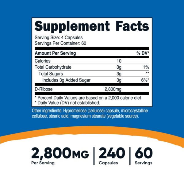 Version 1.0.0 Etiqueta frontal de Nutricost D-Ribose
