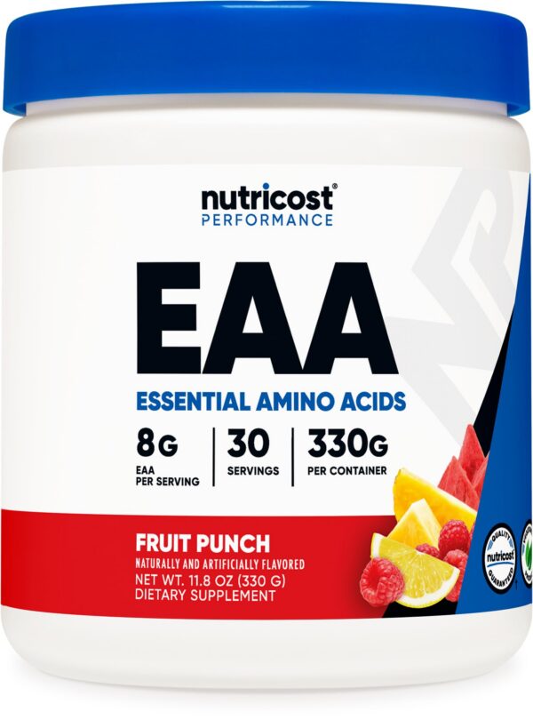 Frente del envase Nutricost EAA Powder Fruit Punch