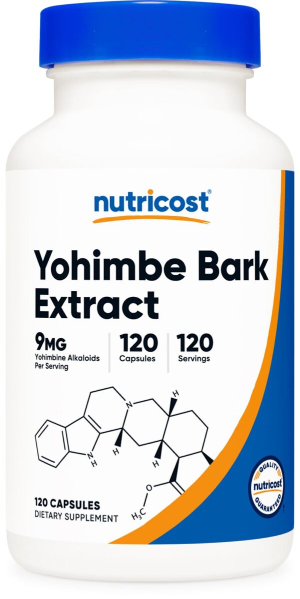 Botella Nutricost Extracto Corteza Yohimbe 450mg 120 cápsulas