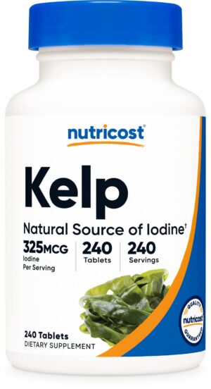 Nutricost Kelp Tablets etiqueta frontal multicolor