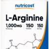 Frente del envase Nutricost L-Arginina 1000 mg