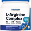 Version 1.0.0 Frasco de Nutricost L-Arginine Complex con etiqueta azul