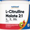Frasco de Nutricost L-Citrulline Malate 2:1 sabor fresa kiwi