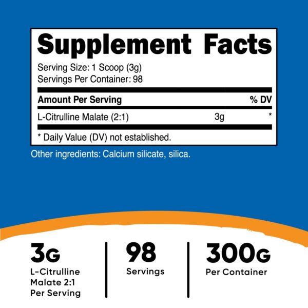 Etiqueta lateral de Nutricost L-Citrulline Malate 2:1 en polvo