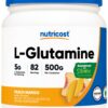 Frente del envase Nutricost L-Glutamine Peach Mango 500 g