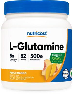 Version 1.0.0 Frente del envase Nutricost L-Glutamine Peach Mango 500 g