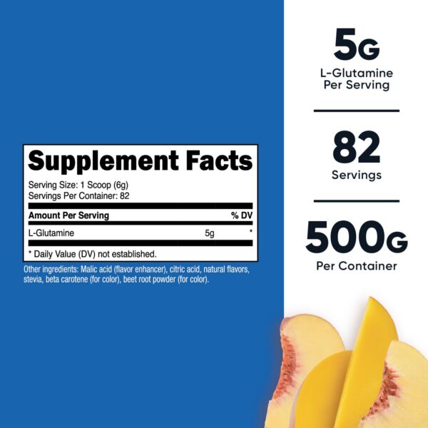 Etiqueta Nutricost L-Glutamine Peach Mango 500 g