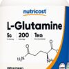 Nutricost L-Glutamine polvo etiqueta frontal