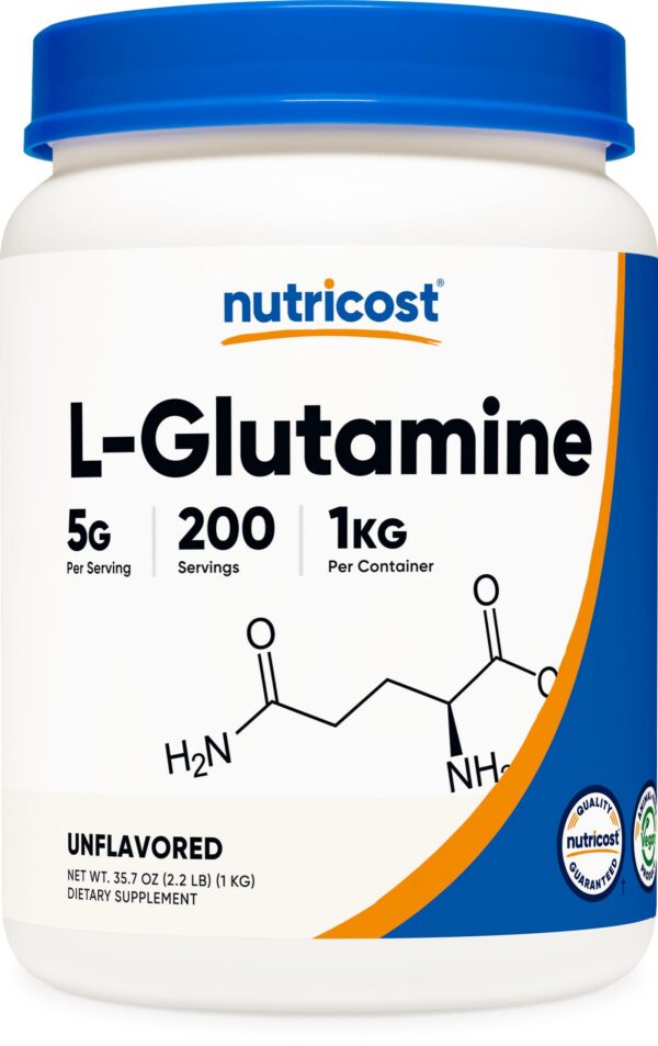 Nutricost L-Glutamine polvo etiqueta frontal