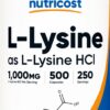 Version 1.0.0 Nutricost L-lisina frasco y cápsulas
