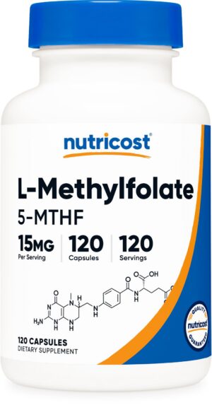 Frontal de Nutricost L-Metilfolato 15 mg 120 cápsulas