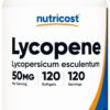 Botella de Nutricost Licopeno 50 mg con 120 cápsulas blandas