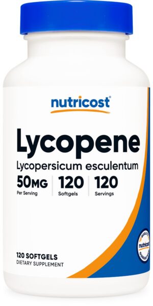 Botella de Nutricost Licopeno 50 mg con 120 cápsulas blandas