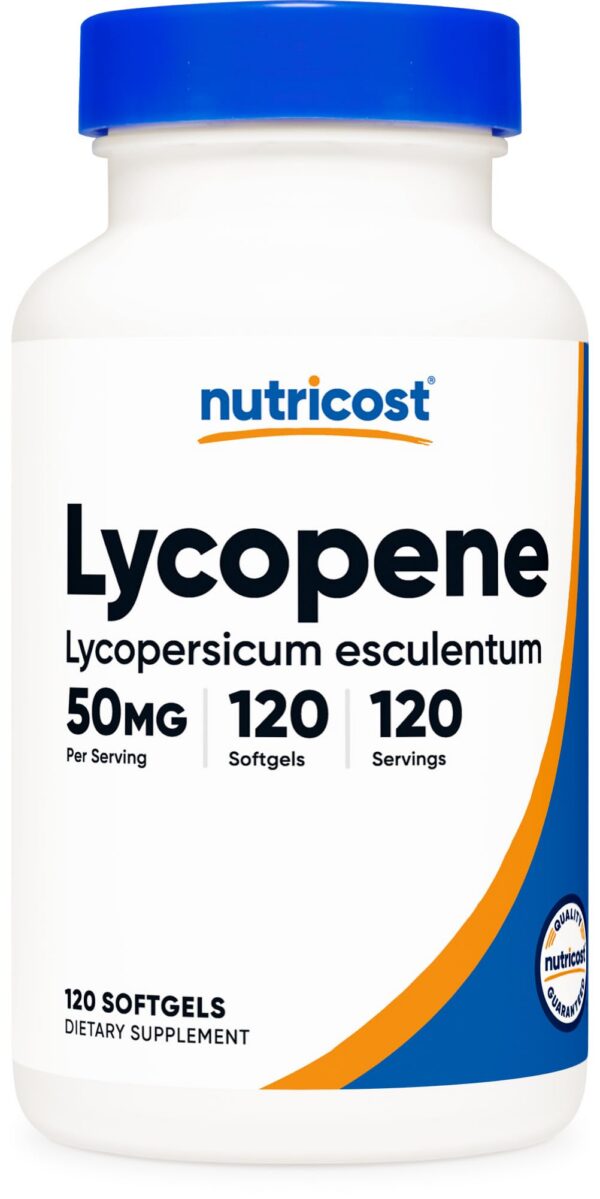 Botella de Nutricost Licopeno 50 mg con 120 cápsulas blandas
