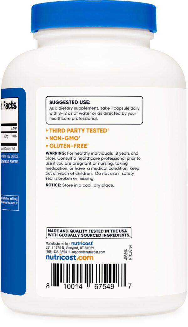 Version 1.0.0 Frasco de Nutricost Magnesio Óxido 750 mg con información
