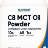 Frente del envase Nutricost polvo MCT C8 1 lb
