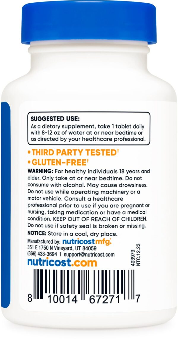 Lado del envase de melatonina Nutricost 3mg