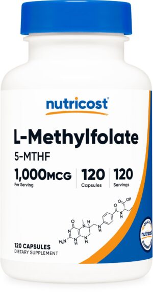 Frente de la etiqueta Nutricost Methylfolate 1000mcg