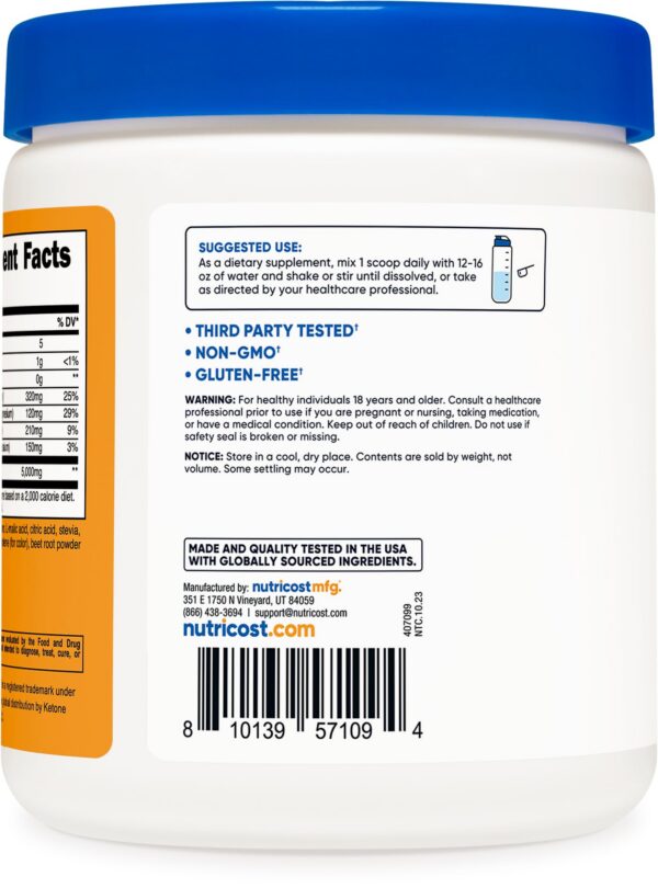 Frasco mezcla Nutricost sales BHB sabor durazno mango