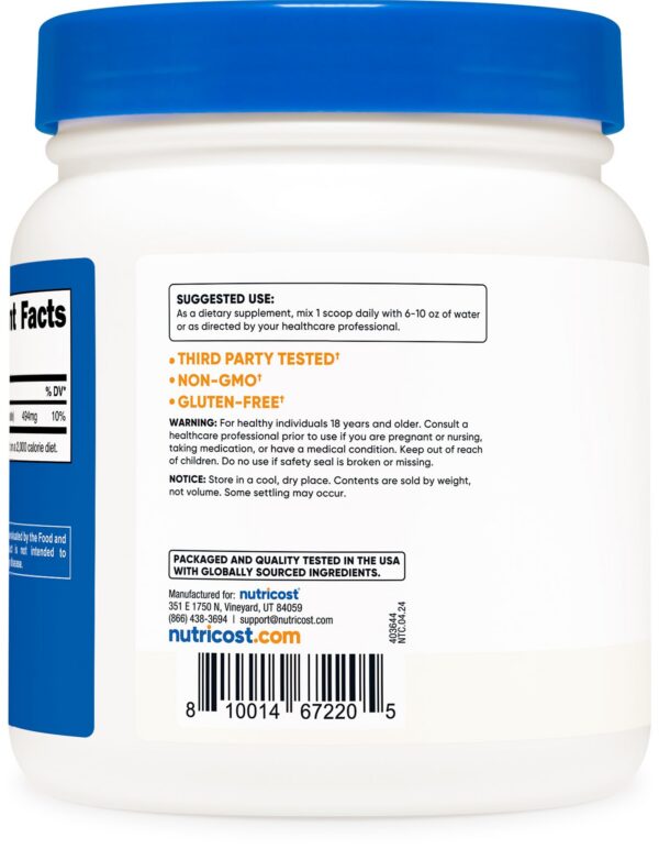 Nutricost polvo bicarbonato potasio sin gluten ni OGM para suplementar