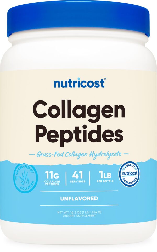 Frasco de polvo de colágeno bovino Nutricost 1 lb sin sabor