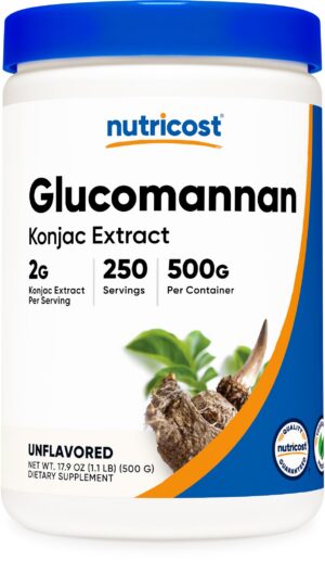 Polvo Nutricost de Glucomanano 500g envase frontal