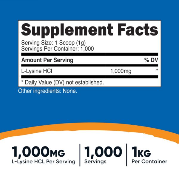 Version 1.0.0 Scoop y polvo Nutricost L-Lisina aminoácido esencial