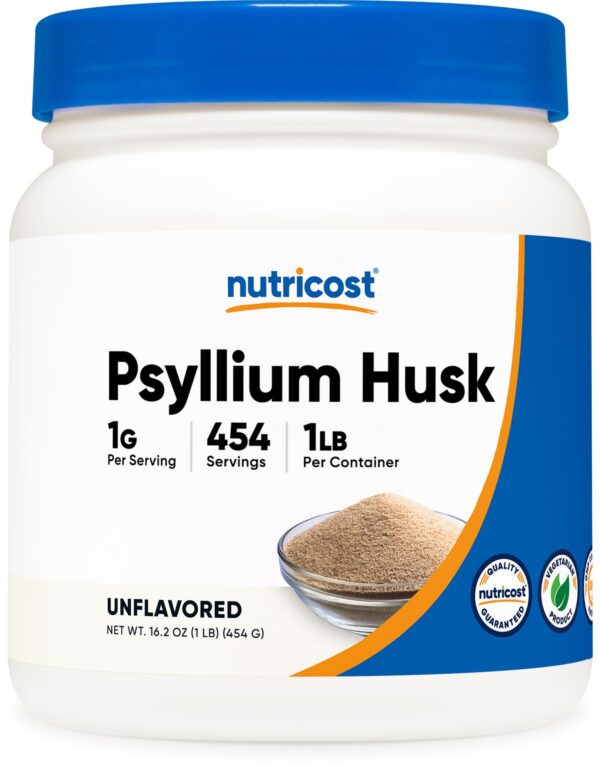 Polvo de cáscara de psyllium Nutricost paquete 1 libra
