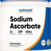 Frente del frasco Nutricost Polvo de ascorbato de sodio