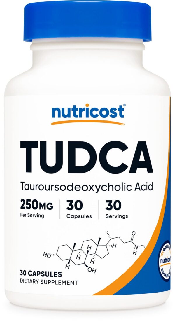 Version 1.0.0 Nutricost Tudca 250 mg etiqueta y cápsulas