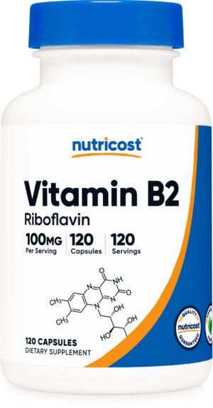 Nutricost Vitamina B2 100mg botella 120 cápsulas