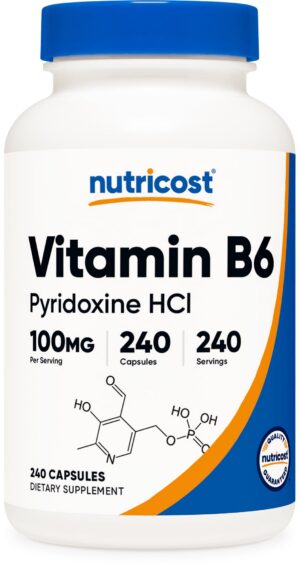 Nutricost Vitamina B6 100mg suplemento en cápsulas salud y energía