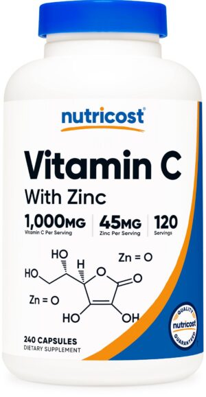 Frasco Nutricost Vitamina C con Zinc – frente