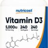 Nutricost vitamina D3 5000 UI cápsulas blandas 240 unidades