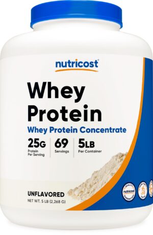 Frente del envase Nutricost Whey Protein Powder