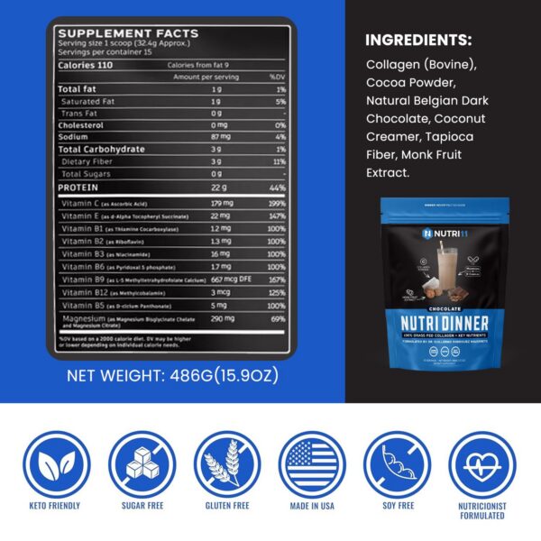 Etiqueta NutriDinner sabor chocolate belga