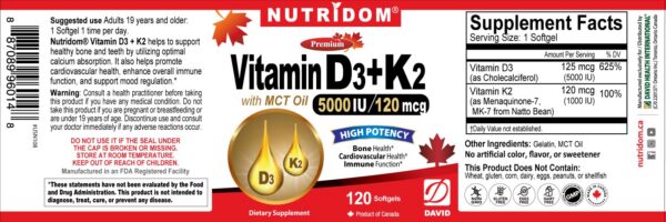 Etiqueta del producto Nutridom Vitamin D3 5000 UI con K2