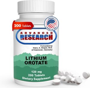 Frasco de Lithium Orotate 120 mg, 200 tabletas