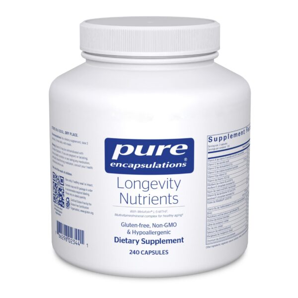 Nutrientes de Longevidad Pure Encapsulations en envase