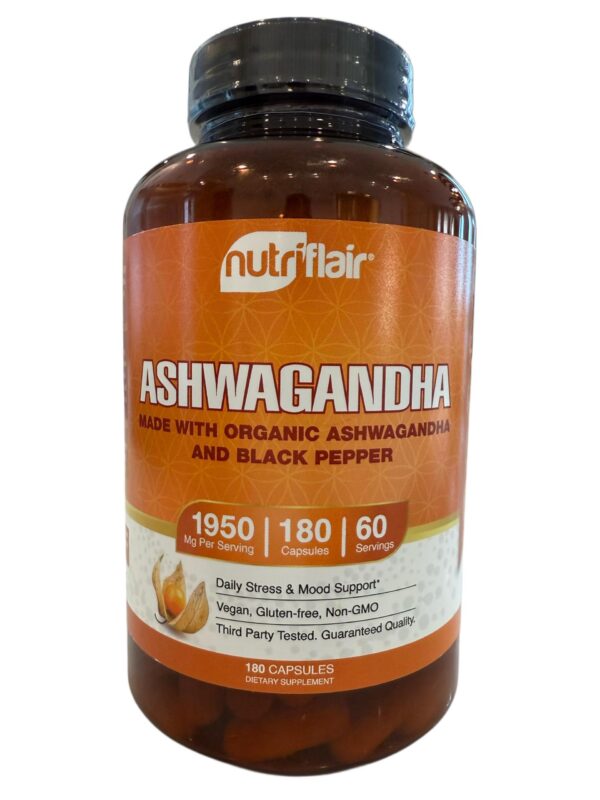 NutriFlair extracto orgánico de raíz ashwagandha 180 cápsulas
