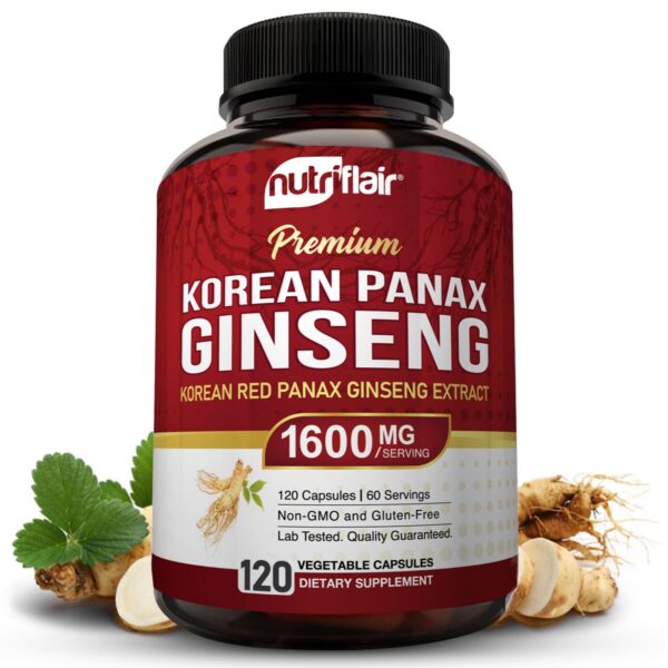 Version 1.0.0 NutriFlair ginseng rojo coreano 1600mg 120 cápsulas veganas
