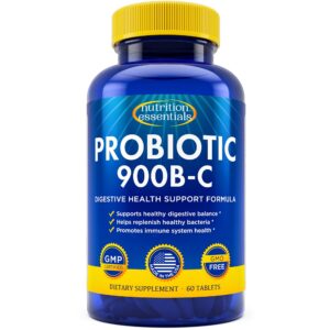 Version 1.0.0 Frasco de probióticos Nutrition Essentials con etiqueta roja