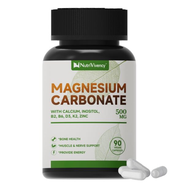 Etiqueta frontal de la botella NutriVivency Cápsulas magnesio 500 mg