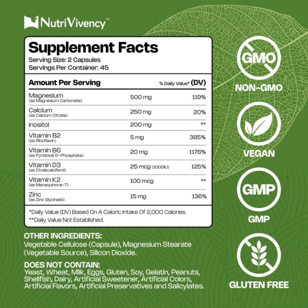 Botella de NutriVivency magnesio 500 mg, vista lateral