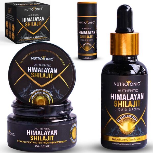 Frente de frasco NutroTonic Shilajit Himalaya en resina y gotas