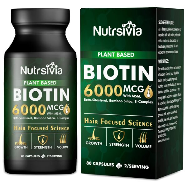 Version 1.0.0 Nutrsivia Biotin 6000 mcg botella y etiqueta