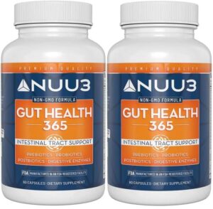 Frente del envase de NUU3 Gut Health 365