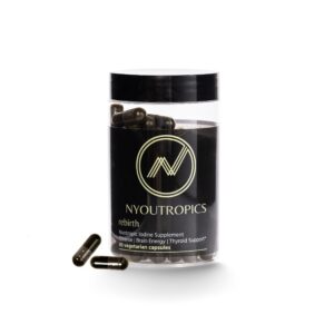 Frasco de Rebirth NYOUTROPICS con cápsulas veganas